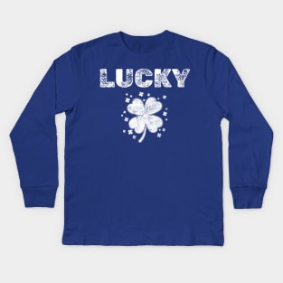 Vintage Style Lucky Clover retro St Patrick's Day good luck St Patrick's Day four leaf Shamrock 4 leaf clover Kids Long Sleeve T-Shirt